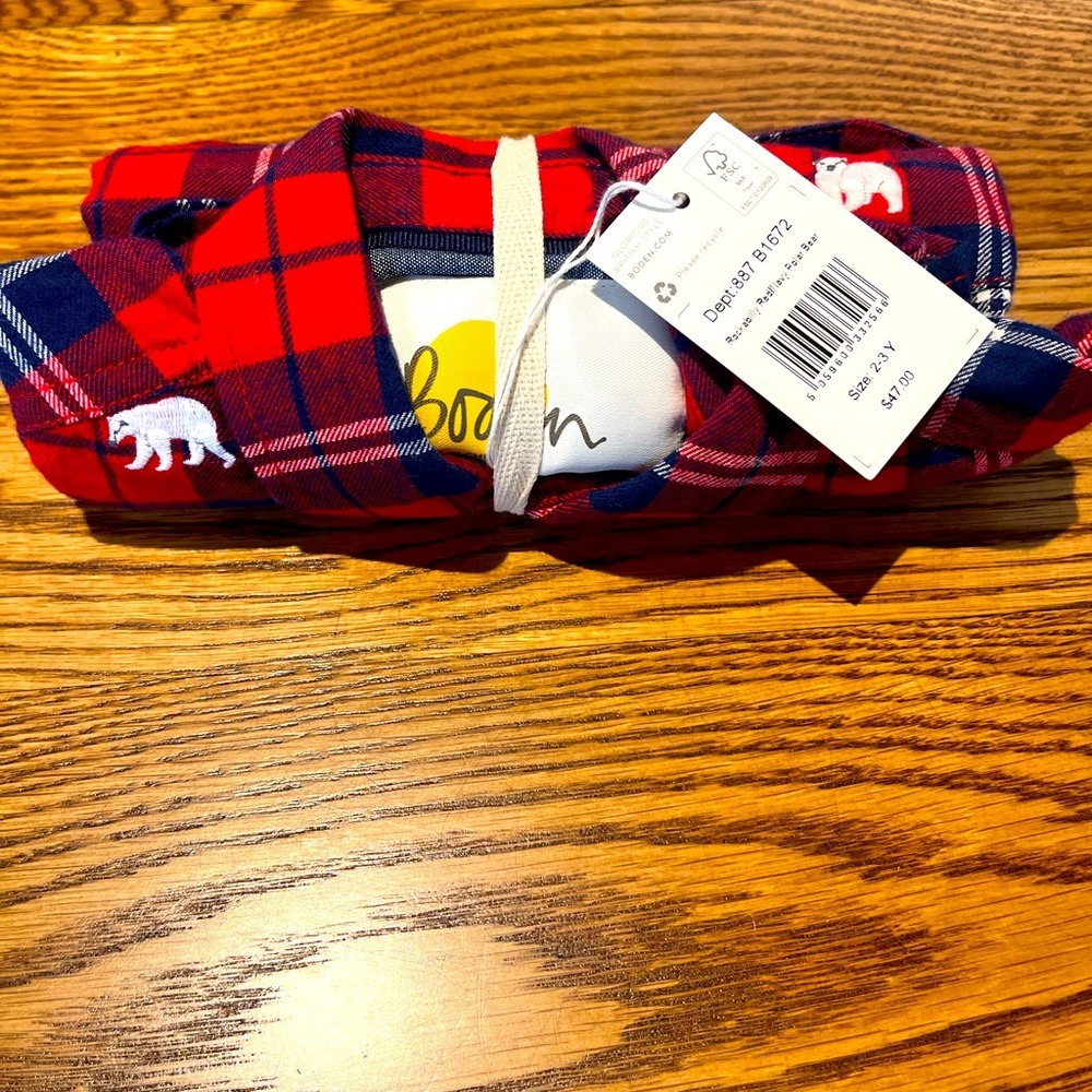 $47 NWT Mini Boden button down shirt red with embroidery polar bears 2-3 yr size